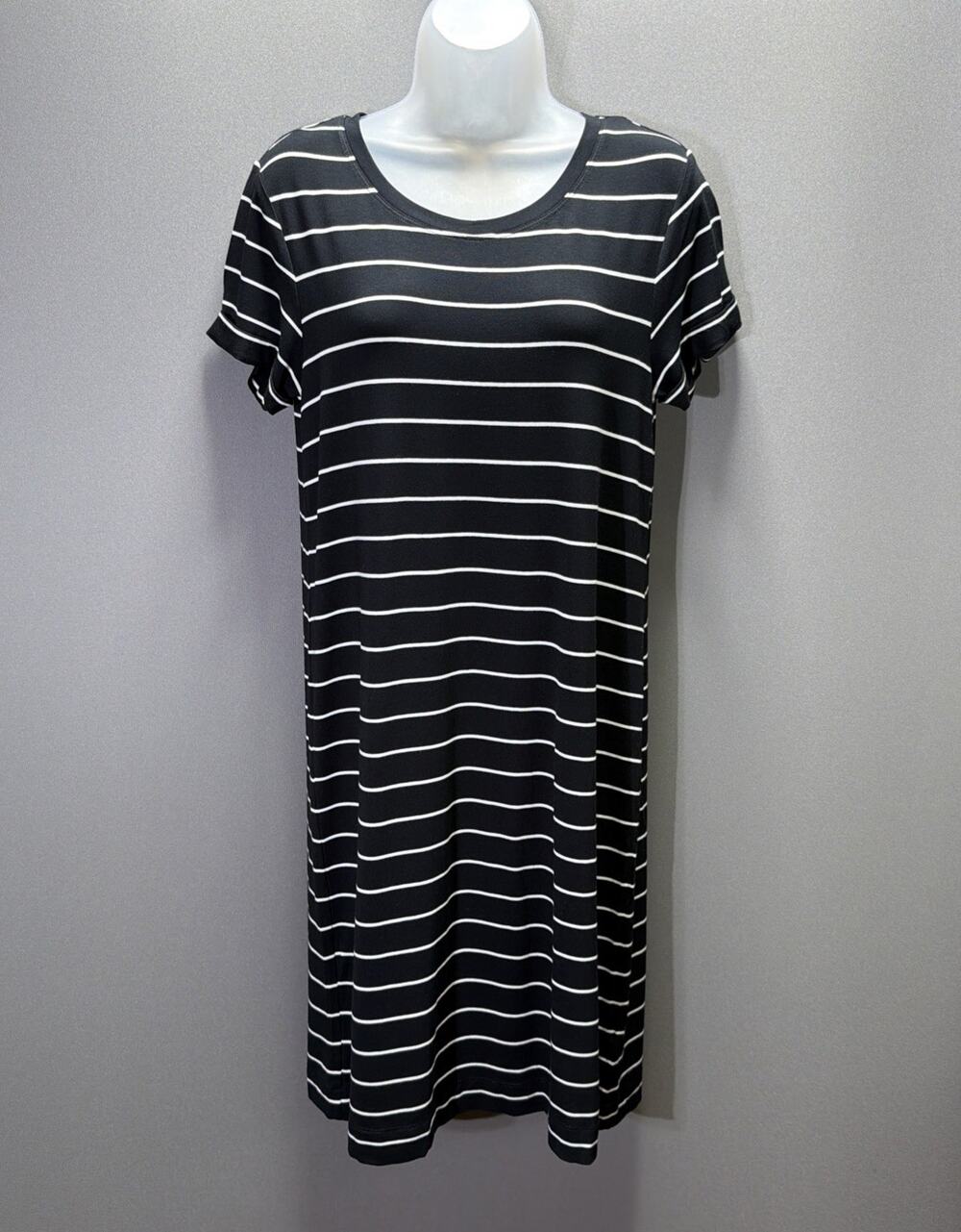 C and C California Womens M Short Sleeve Black White Striped Shirt Dress NWOT